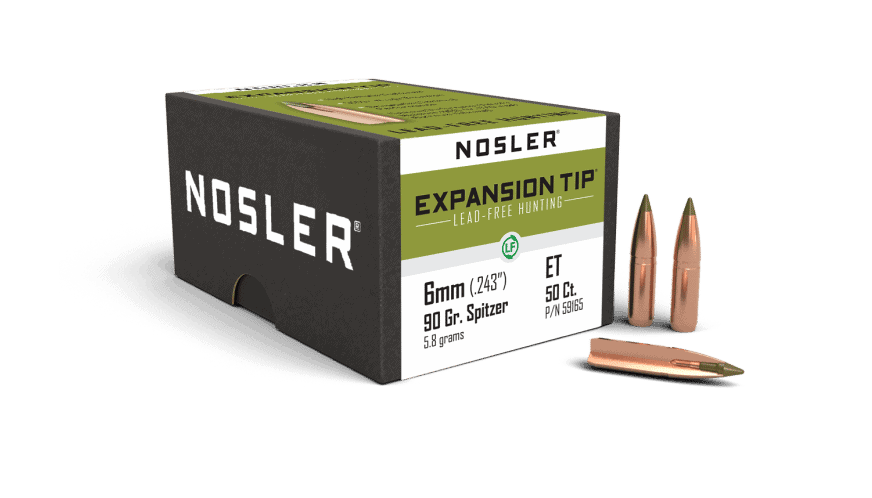 Nosler 6mm 90gr Expansion Tip  (50ct) - BN59165 Nosler 243 Cal 6mm 90gr Expansion Tip (50ct)