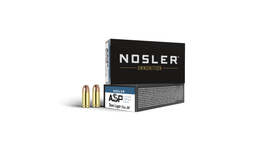 Nosler 9mm Luger 124gr JHP ASP Handgun Ammunition (50ct)