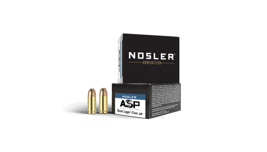 Nosler 9mm Luger 124gr JHP ASP Handgun Ammunition (20ct)