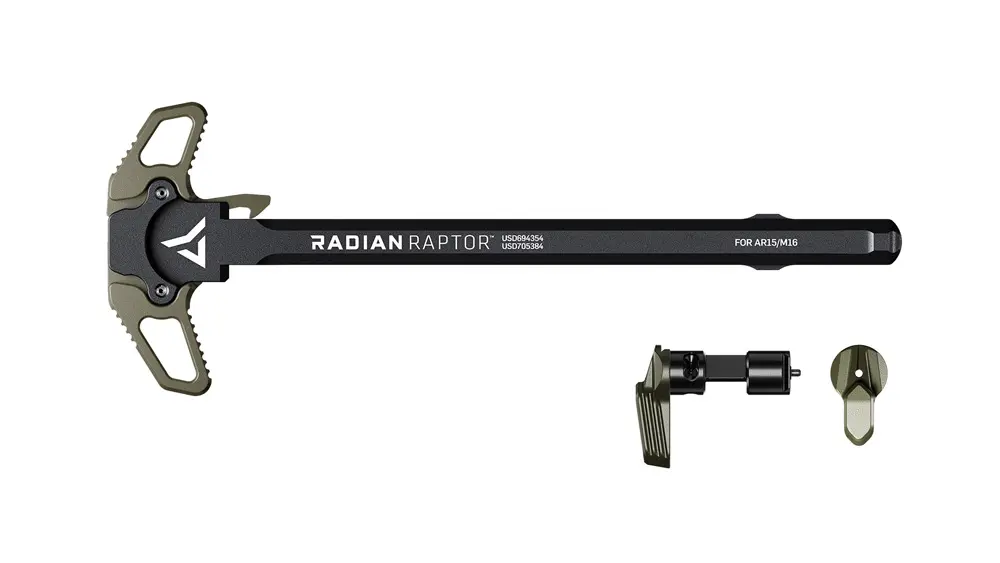 Radian Raptor AR-15 Ambidextrous Charging Handle & Talon 45/90 2-Lever Ambidextrous Safety Selector Combo, OD Green
