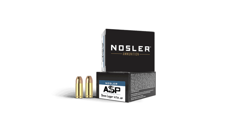 Nosler 9mm Luger 147gr JHP ASP Handgun Ammunition (20ct)