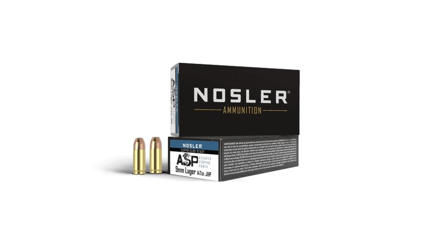 Nosler 9mm Luger 147gr JHP ASP Handgun Ammunition (50ct)