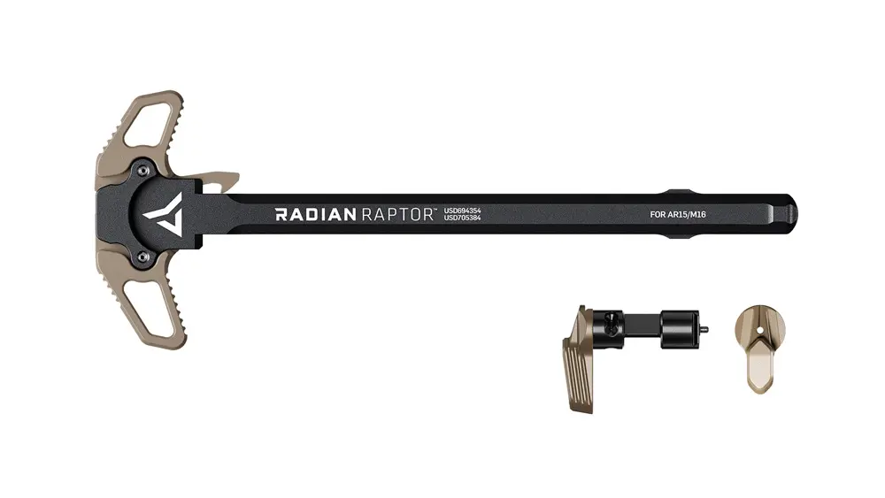 Radian Raptor AR-15 Ambidextrous Charging Handle & Talon 45/90 2-Lever Ambidextrous Safety Selector Combo, Flat Dark Earth